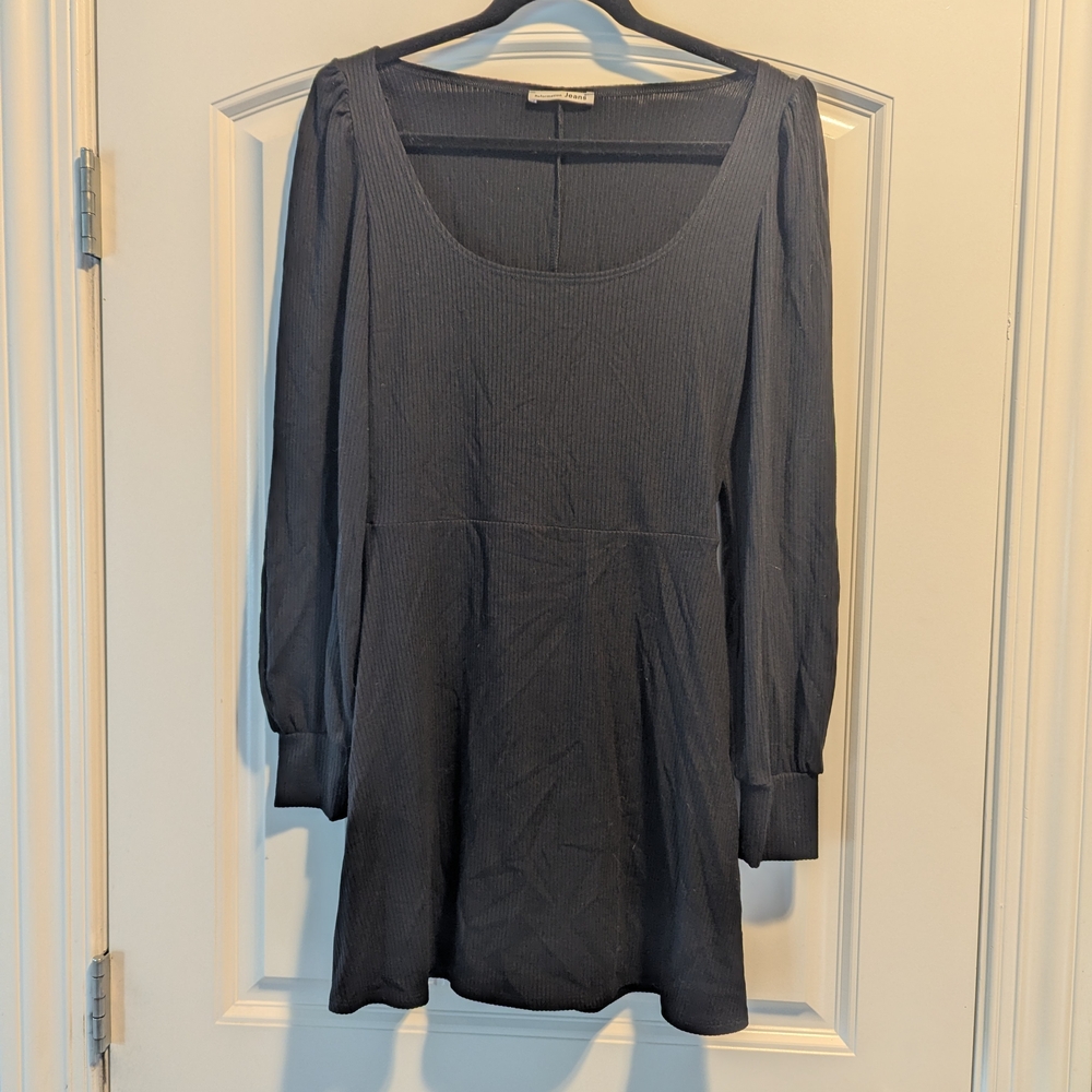Reformation Linah Black Ribbed Mini Dress